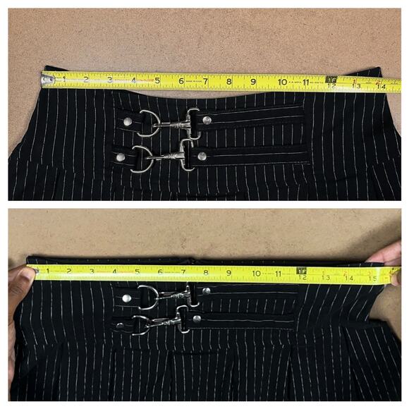 Vintage Lip Service Gangsta Pranksta Pinstripe Black Mini Skirt Medium Y2K Goth - Picture 13 of 15